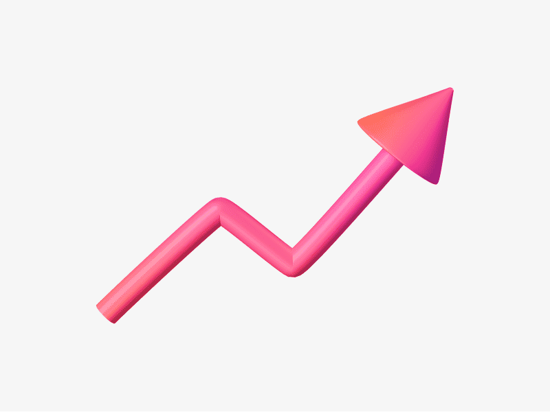 3D bar chart with upward arrow