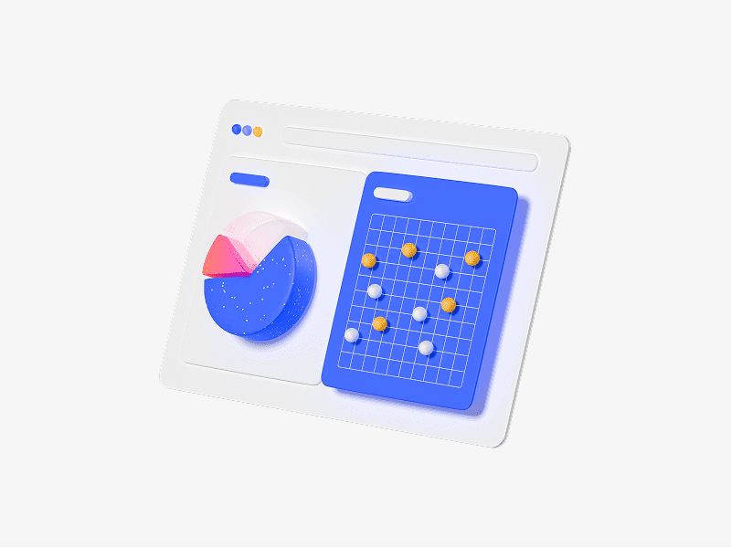3D analytics dashboard card shown from angle view