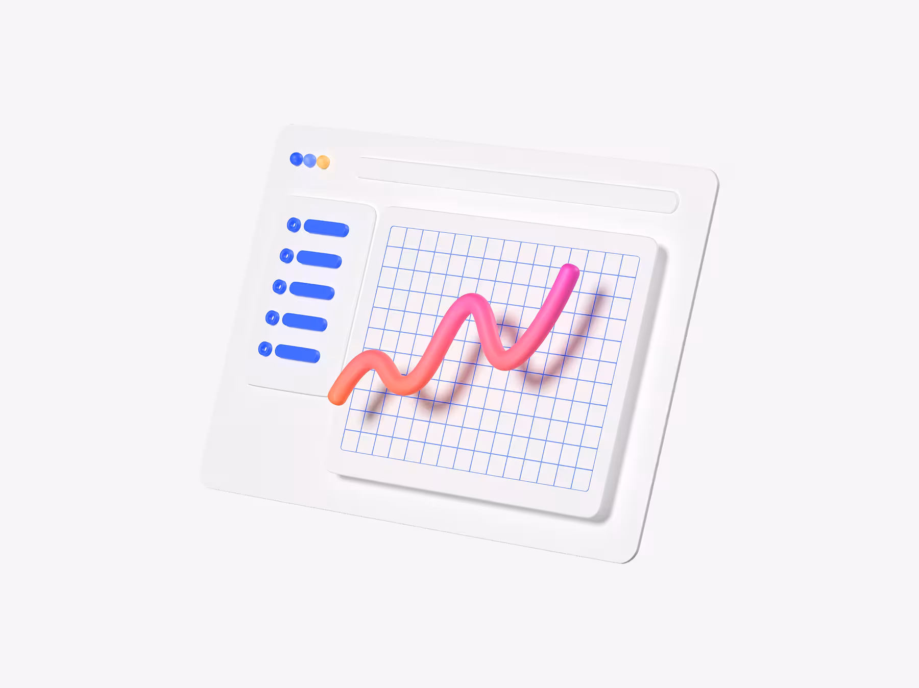 3D dashboard card with line chart shown from angle view