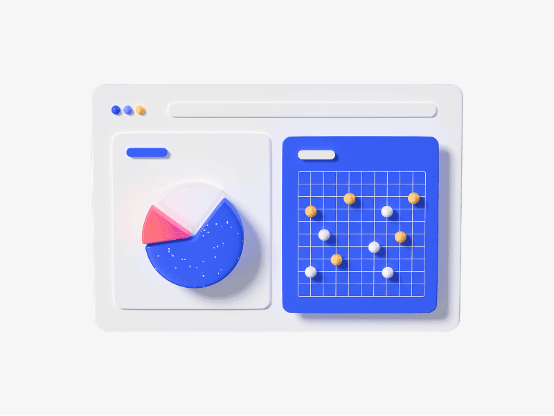 3D analytics dashboard card shown from front view