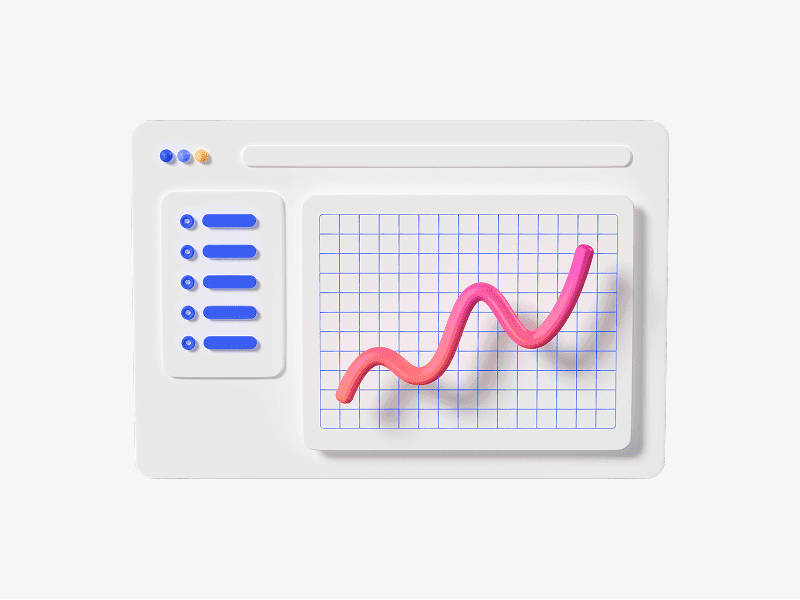 3D dashboard card with line chart shown from front view