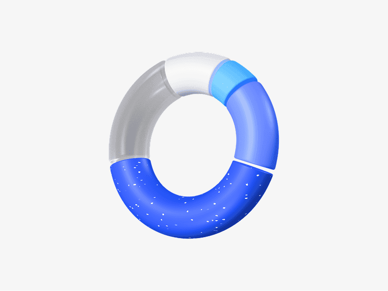 3D donut chart with blue segments