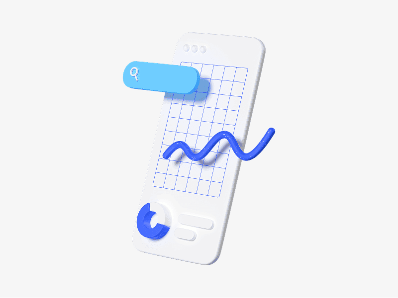 3D mobile analytics screen shown from an angle