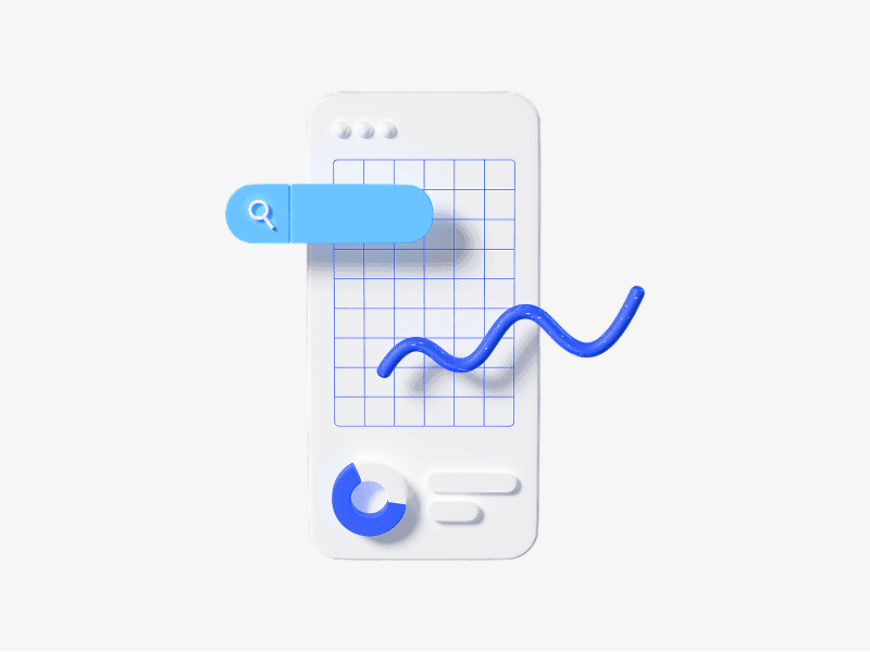 3D mobile screen with line chart shown from an angle