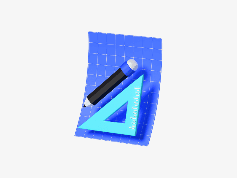 3D blueprint with ruler and pencil