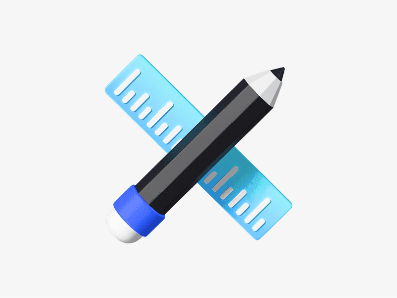 3D ruler and pencil crossed