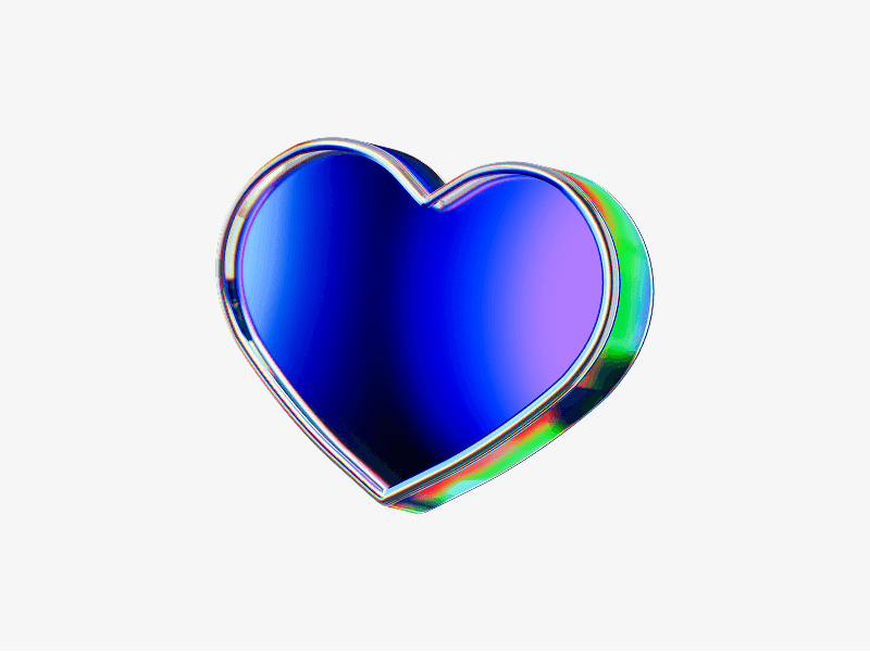 dispersed glass heart shape in 3d