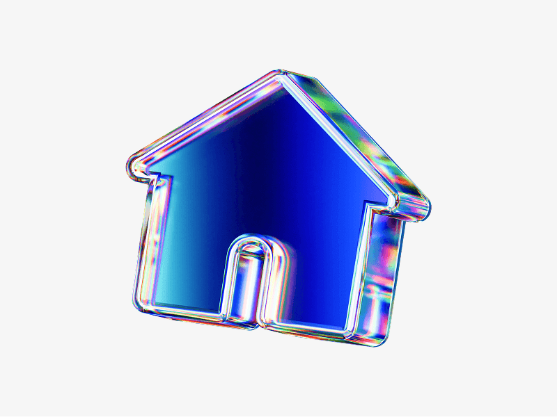 dispersed glass home icon in 3d