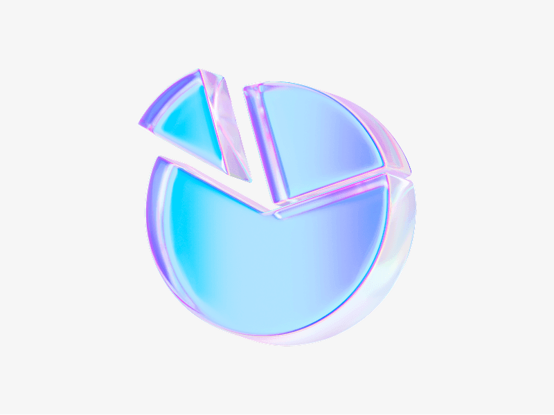 dispersed glass data pie chart in 3d
