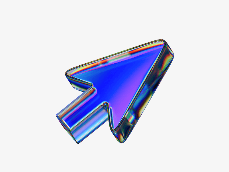 Arrow cursor made of dispersed glass shown as a 3D illustration