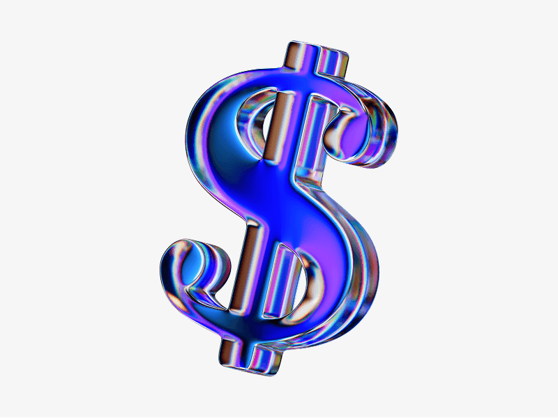 Dollar symbol made of dispersed glass shown as a 3D illustration