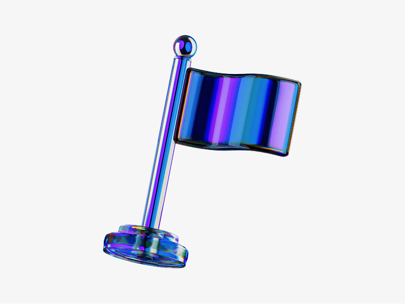 Minimal flag icon made of glass shown as a 3D illustration