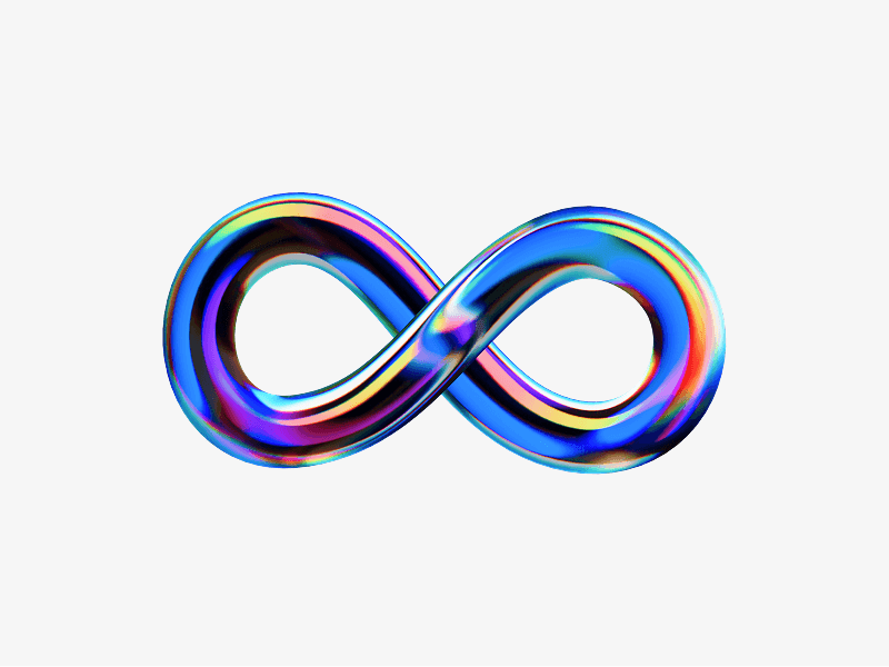 Infinity symbol made of dispersed glass shown as a 3D illustration