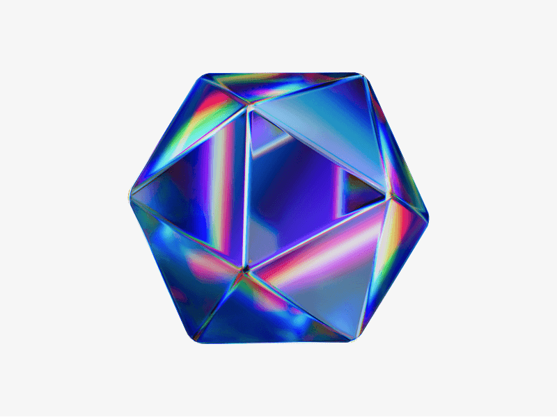 Geometric crystal shape made of glass shown as a 3D illustration