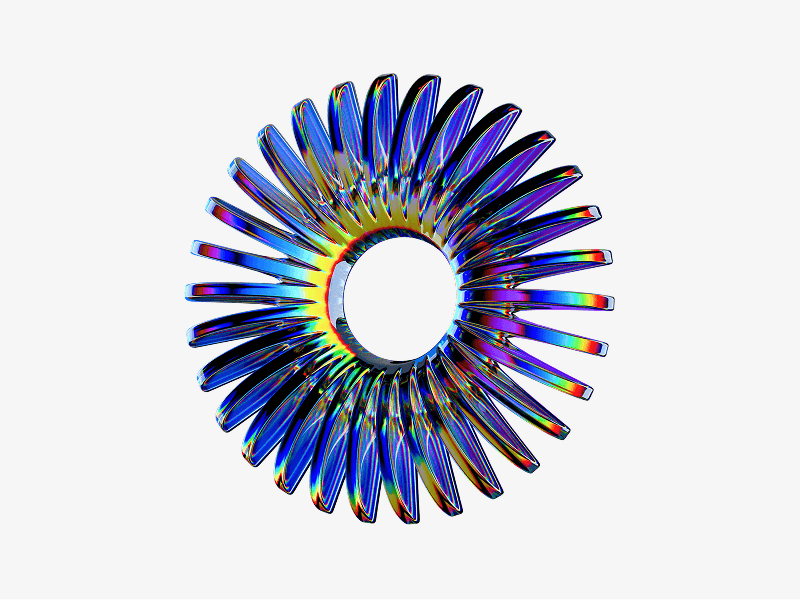 Dispersed glass 3D spiral ring illustration with smooth reflective surface