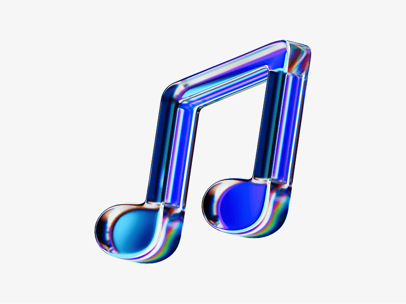 Music note made of dispersed glass shown as a 3D illustration