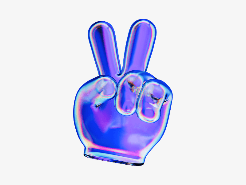 Peace hand gesture made of glass shown as a 3D illustration