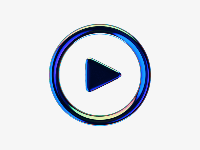 Play button icon made of glass shown as a 3D illustration