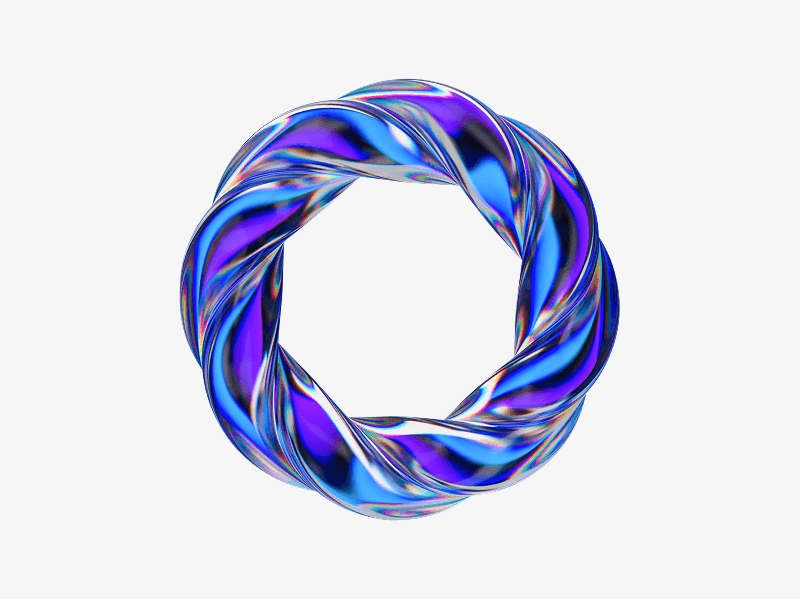 Twisted circular ring made of glass shown as a 3D illustration