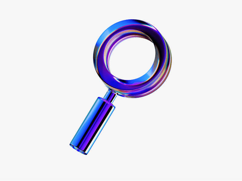 Magnifying glass icon made of glass shown as a 3D illustration