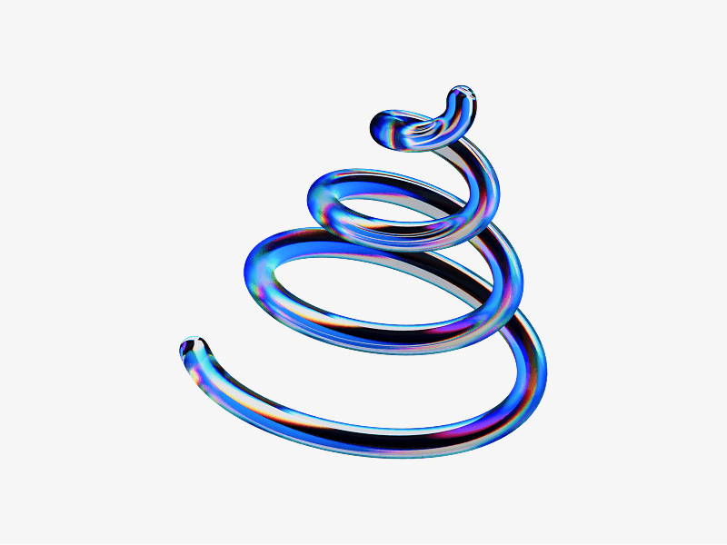 Spiral coil shape made of glass shown as a 3D illustration