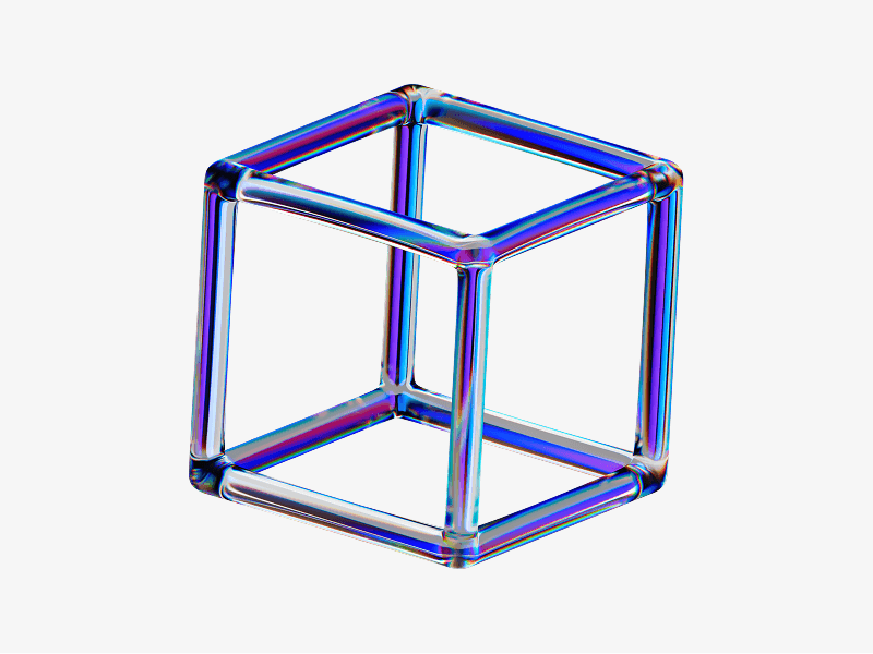 Dispersed glass cube frame illustration with clean geometric edges
