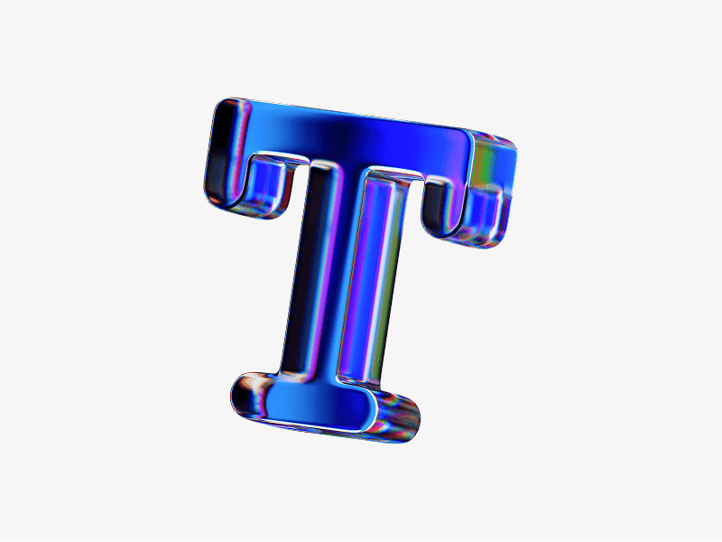 Letter T made of dispersed glass shown as a 3D illustration