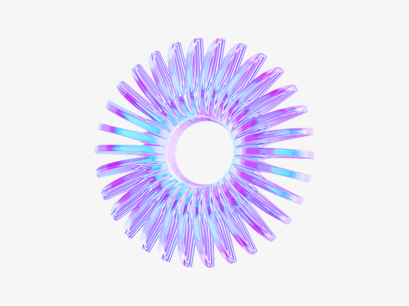 Circular light burst ring made of soft glass with pastel reflections