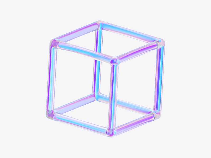 Transparent wireframe cube made of light glass material
