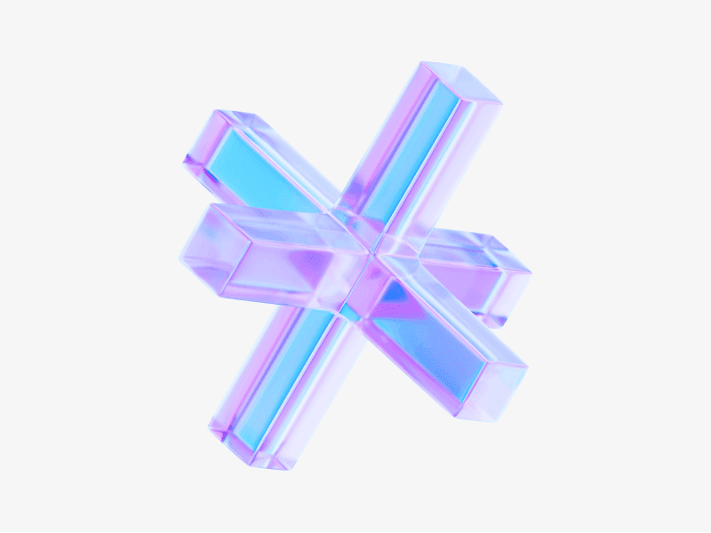 Plus symbol made of light dispersed glass with pastel shine
