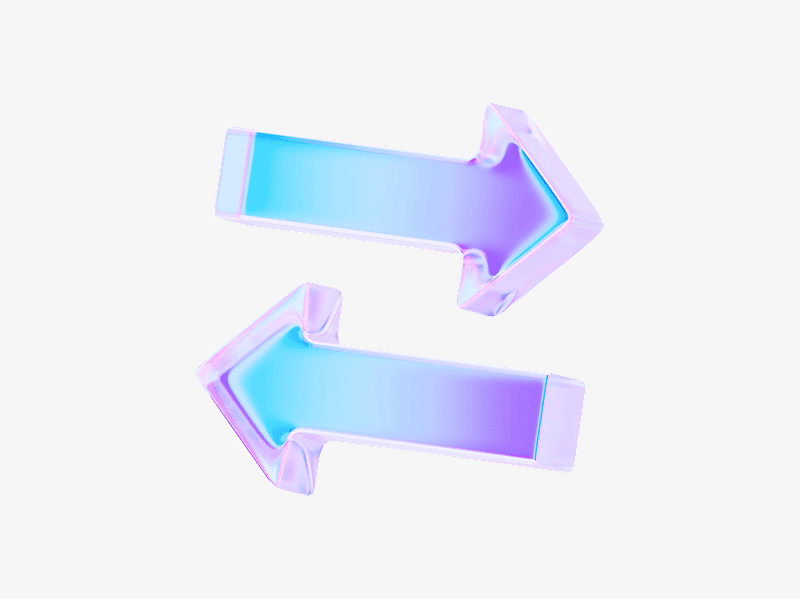 Two direction arrows made of light glass material