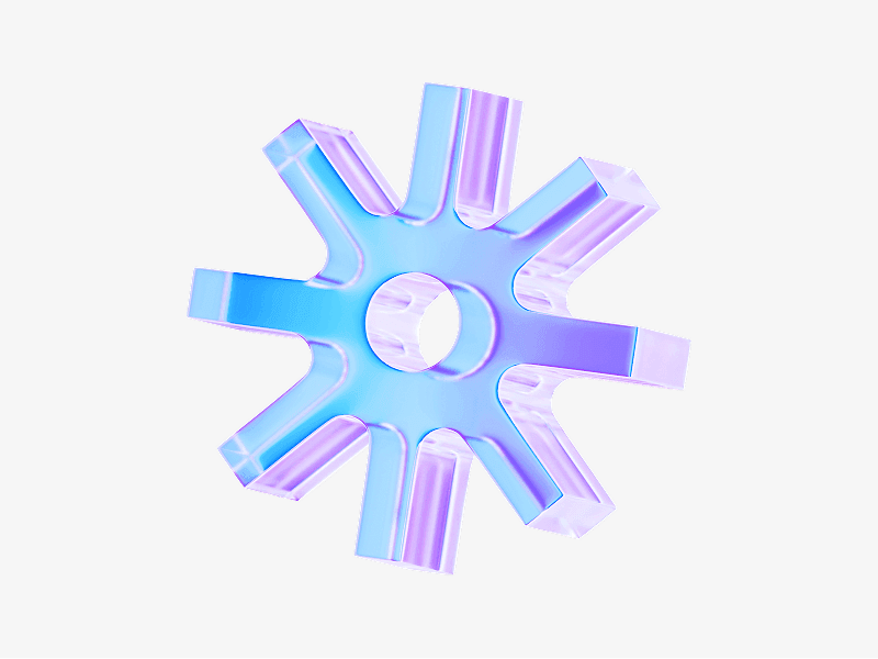 Gear icon made of light glass with soft reflections