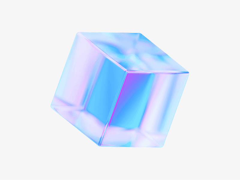 Solid pastel glass cube with light reflections