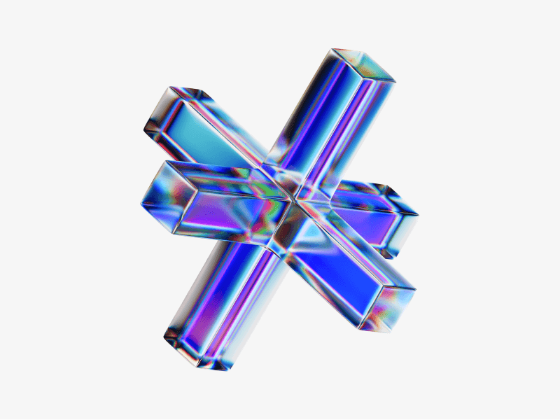 Abstract dispersed glass cross shape with reflective surfaces