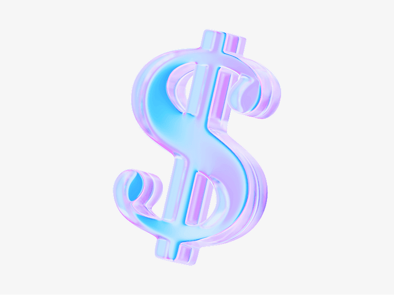 Dollar sign made of light pastel glass