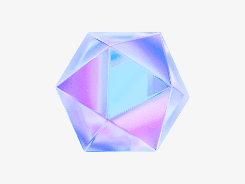 Polyhedron crystal shape made of pastel glass