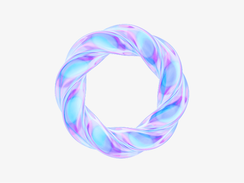 Twisted circular ring made of light dispersed glass with soft reflections