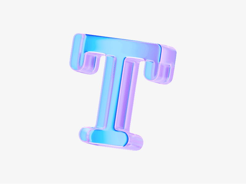 Letter T made of transparent pastel glass