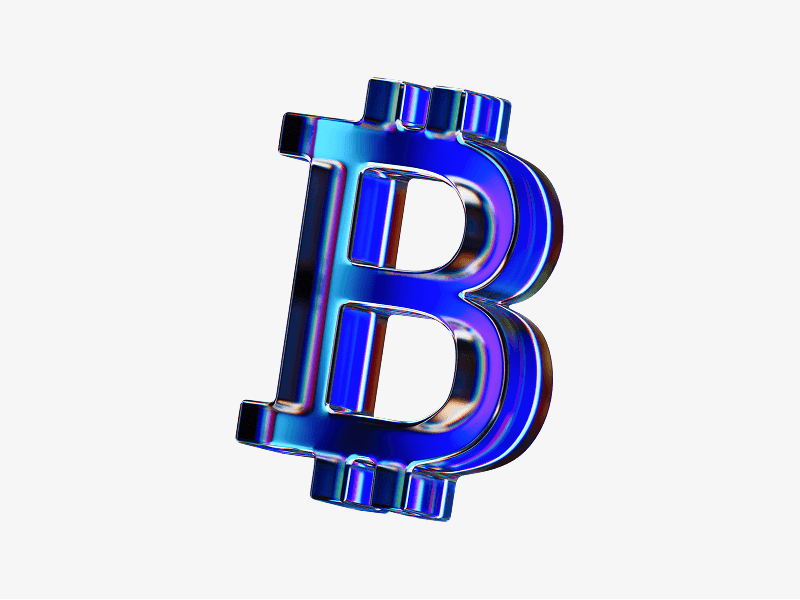 Dispersed glass bitcoin sign with reflective glossy finish