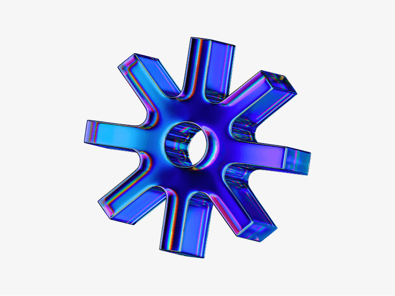 Abstract dispersed glass gear shape with reflective ridges
