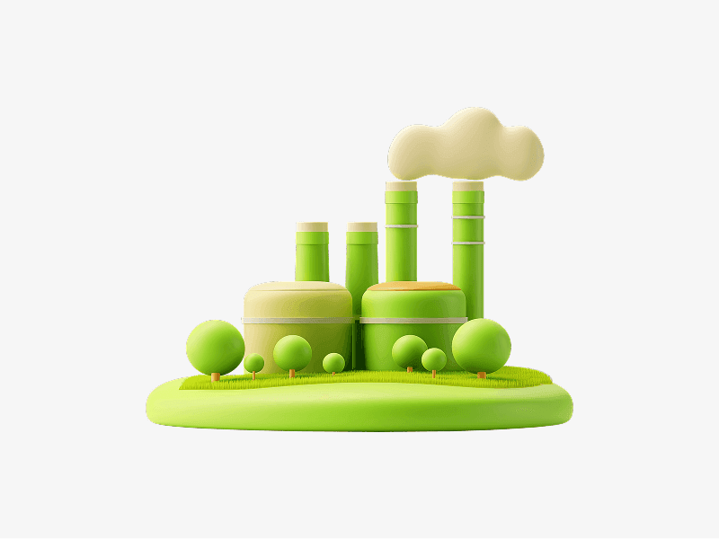 Green factory landscape shown as an eco 3D illustration