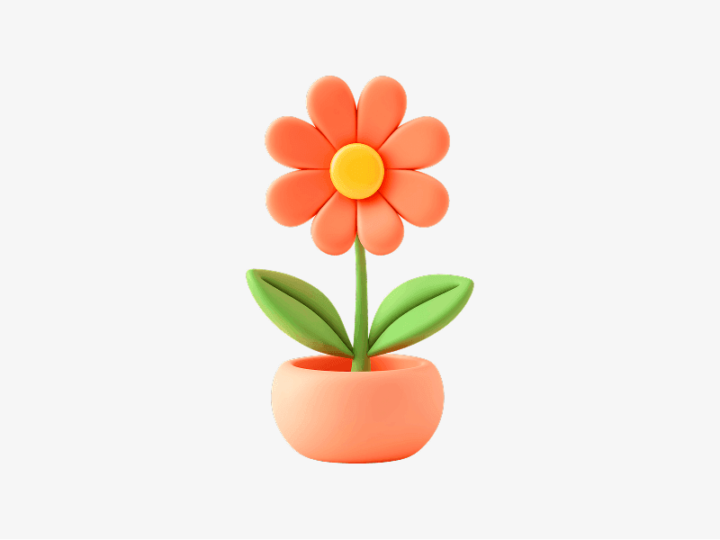 Flower growing in a pot shown as a 3D illustration
