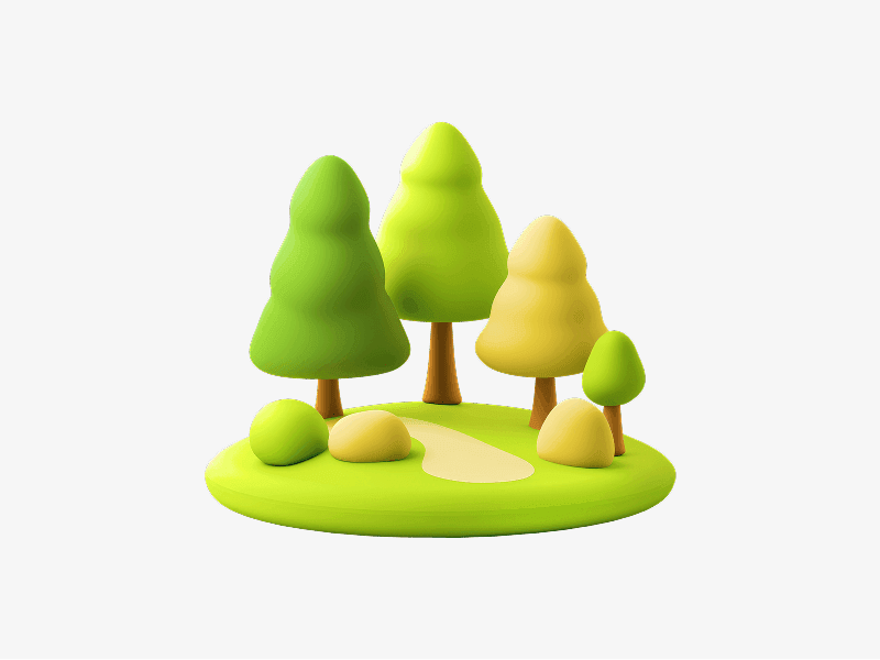 Small green trees on grass shown as a 3D illustration