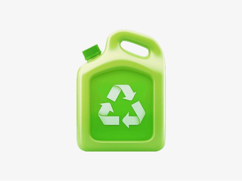 Green fuel can with recycle symbol shown in 3D
