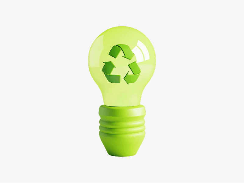 Light bulb with recycle symbol shown as a 3D illustration