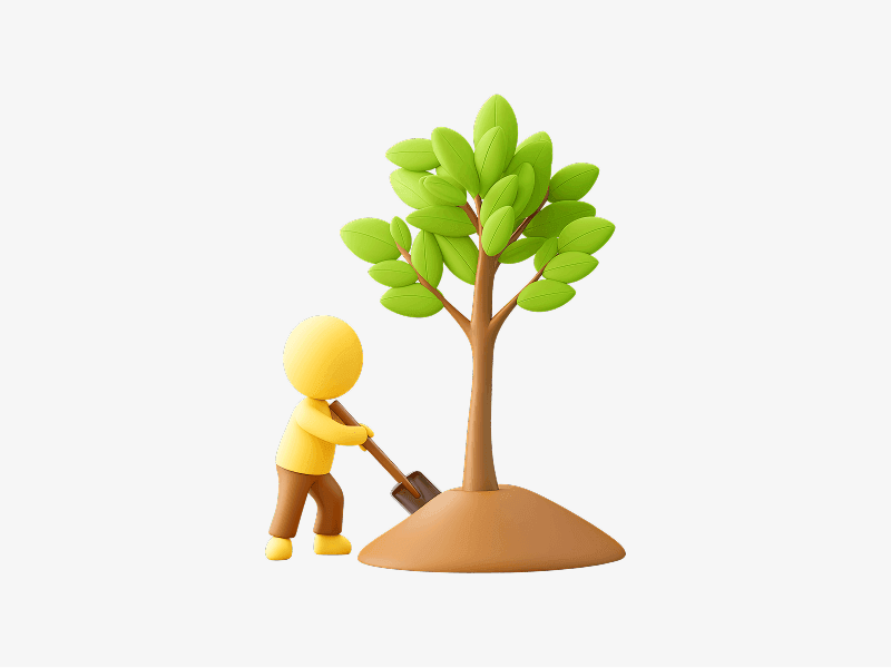 Person planting a tree shown as a 3D illustration
