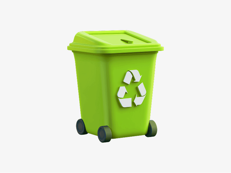 Green recycle trash bin shown as a 3D illustration