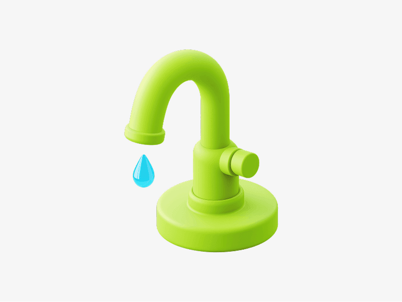 Green water tap with drop shown as a 3D illustration