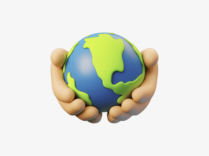 Hands holding planet earth shown as a 3D illustration