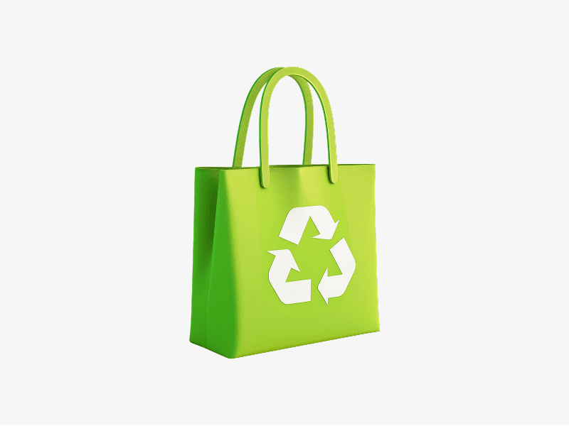 Green shopping bag with recycle symbol shown as a 3D illustration